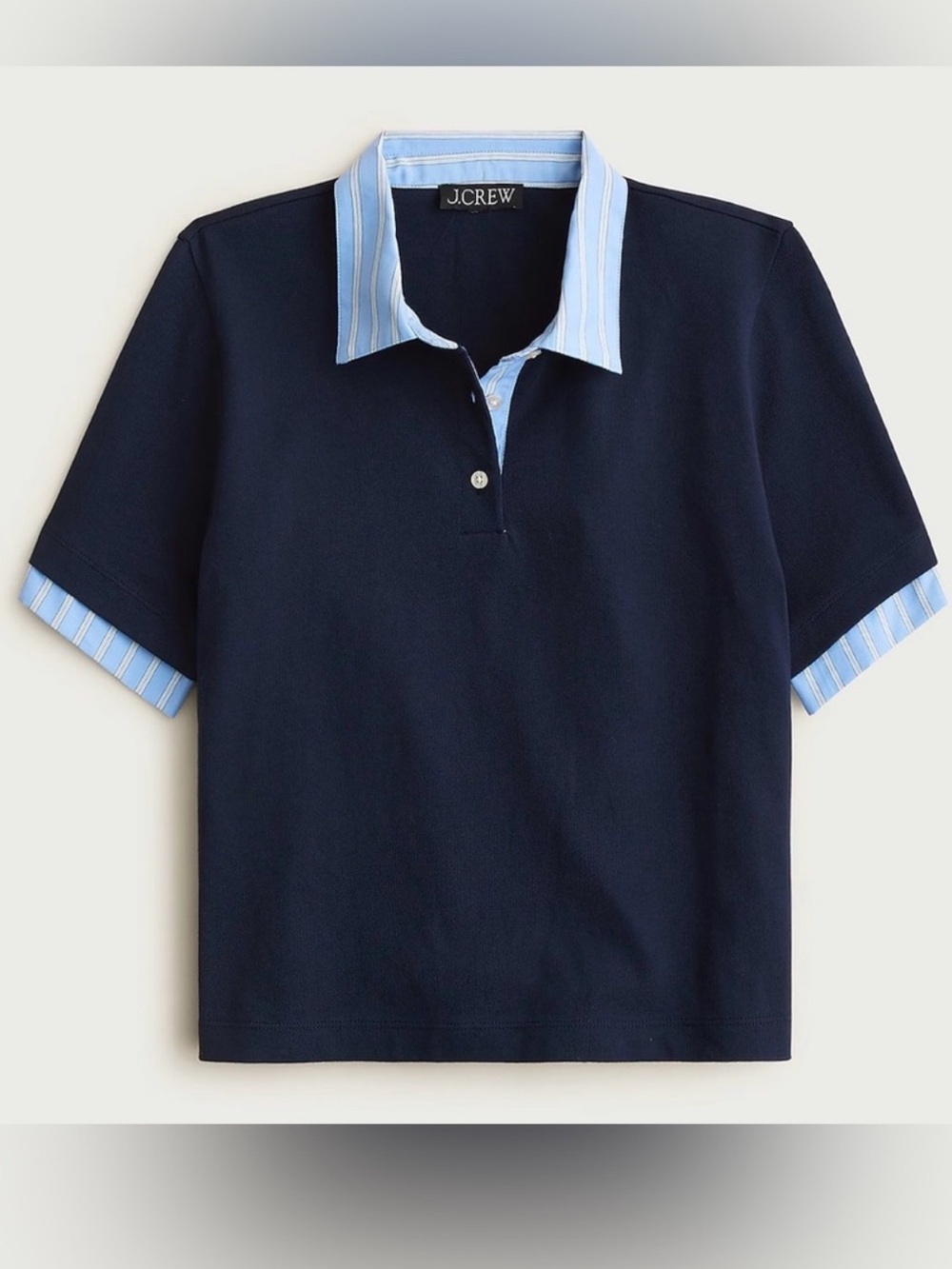 J. Crew Layered polo shirt in mariner cotton Navy Short-Sleeve Stripe Trim - Picture 3 of 5